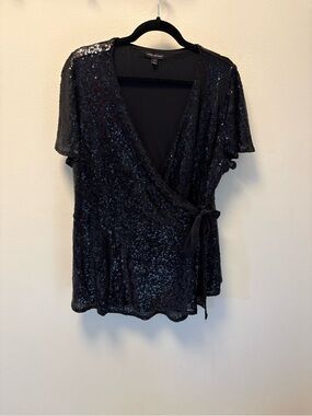 Lane Bryant Black Sequin Wrap Blouse